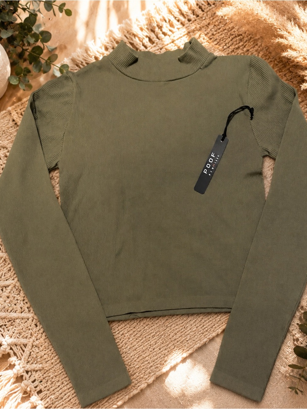Poof! Sage Ribbed Long Sleeve Top